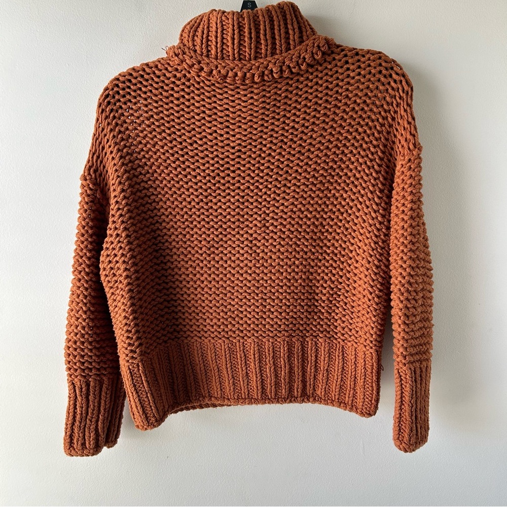 Free People My Only Sunshine Chunky Turtleneck Cropped Sweater Burnt Orange XS - Picture 11 of 13